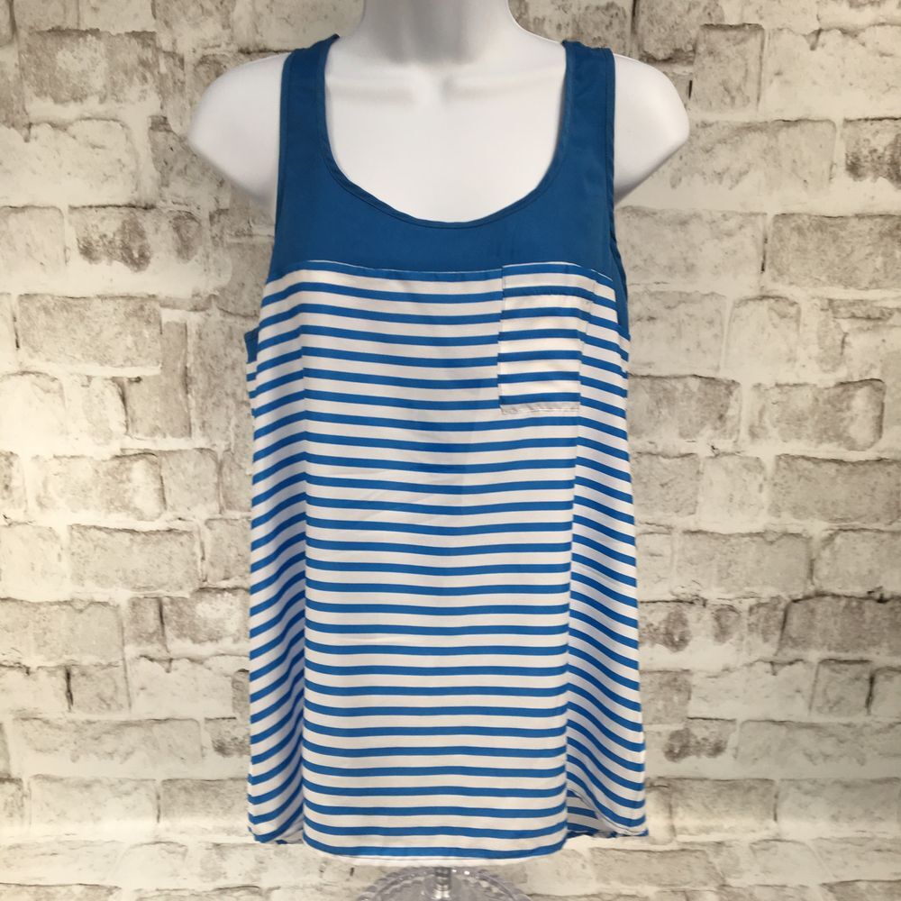 Pleione Women's Size XS Tank Top Blouse Color Block Stripes Blue White
